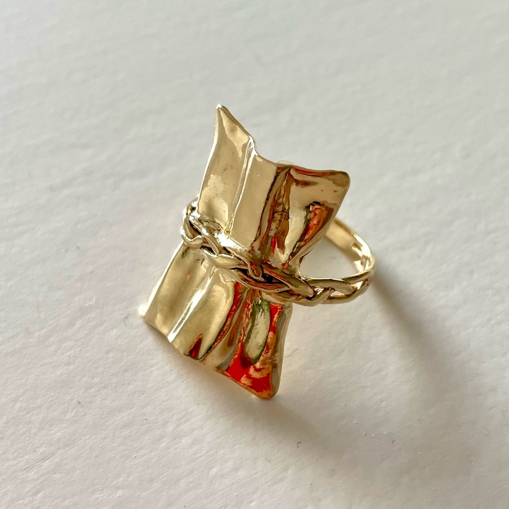 Vintage LIRM Israel Sterling Silver Vermeil Modernist Brutalist Ring Size 8.75